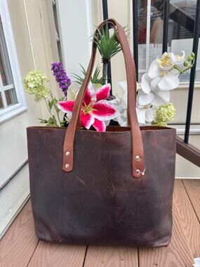 Chic Sparrow Brown DISTRESSED Leather Tote Bag Purse Double Handles (800